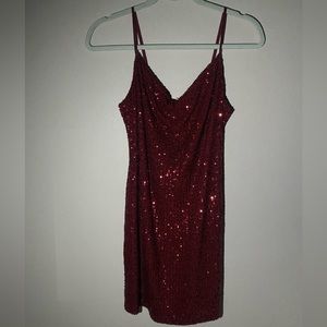 Sparkly Red dress fitted with drop front